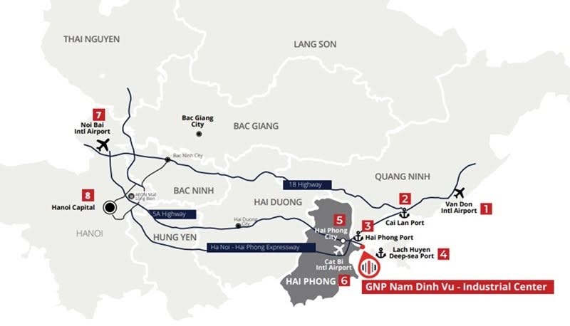 The favorable location of GNP Nam Dinh Vu connects to key locations