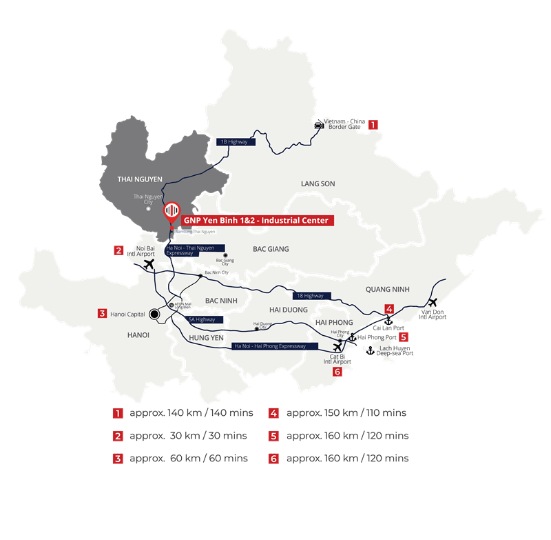 Location to connect GNP Yen Binh 1, Yen Binh 2