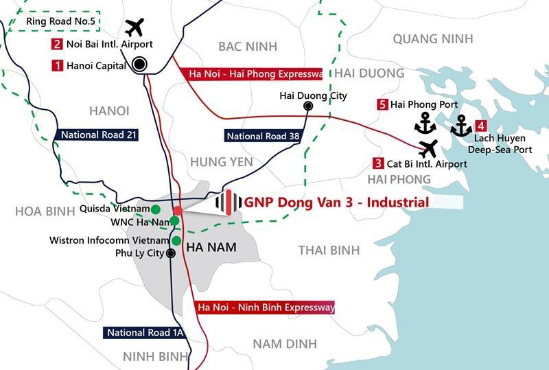 The GNP Dong Van 3 warehouse is located in Ha Nam, offering a high connectivity location.