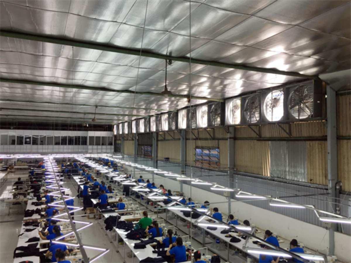 Ventilation fan cooling system in garment factory.
