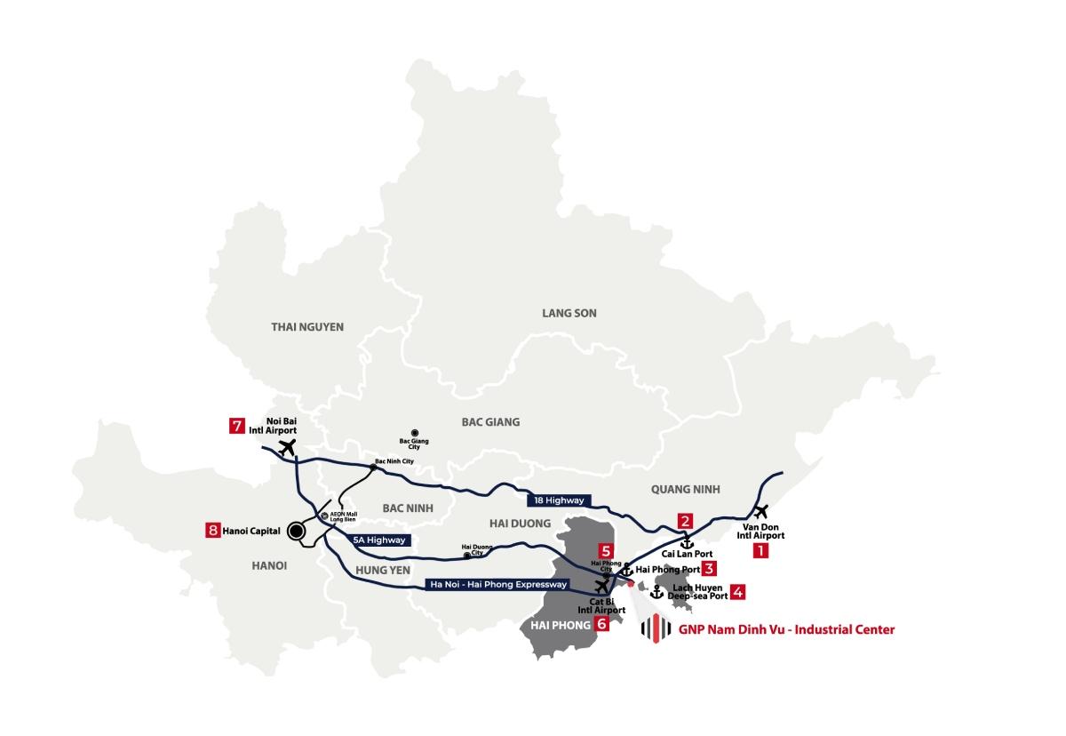 GNP Nam Dinh Vu possesses an ideal location near the seaport for import-export businesses.